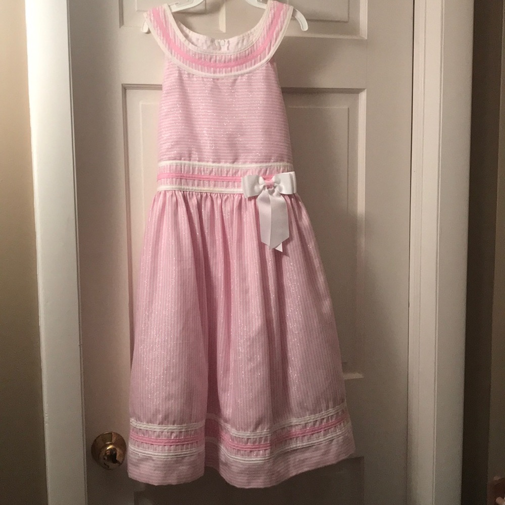 Girls size 14 pink and white pinstripe dress